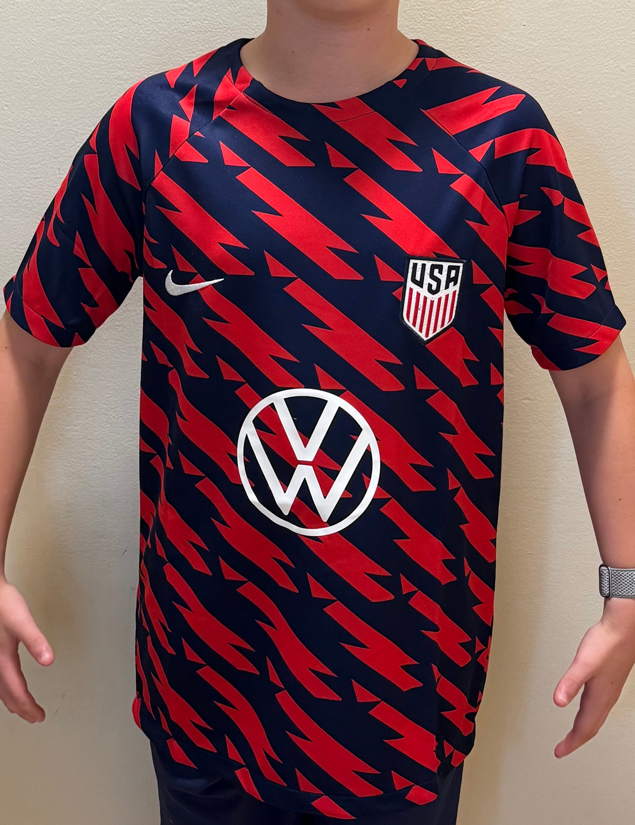 USMNT Nike pre match Red Navy Lightning Youth XL Jersey VW